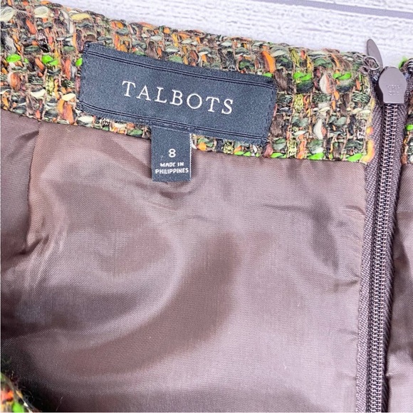 TALBOTS Ladies Brown Tweed with Leather Trim Skirt Suit 6 top 8 bottom - Picture 9 of 9